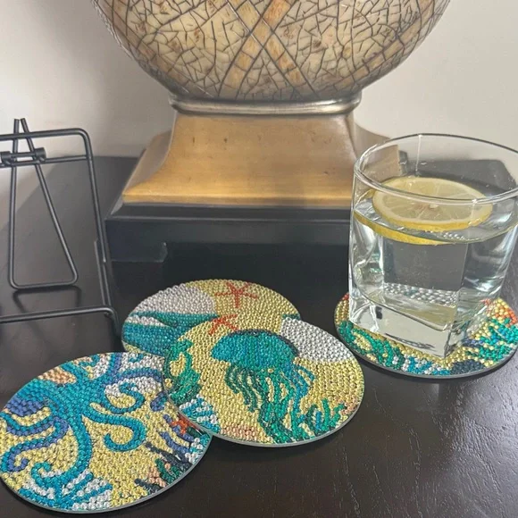 Gift-Ready Coastal Coaster Set w/Holder - Ocean Theme - Beach House Decor Gift - Picture 3 of 6